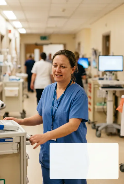 A nurse working on a busy hospital ward